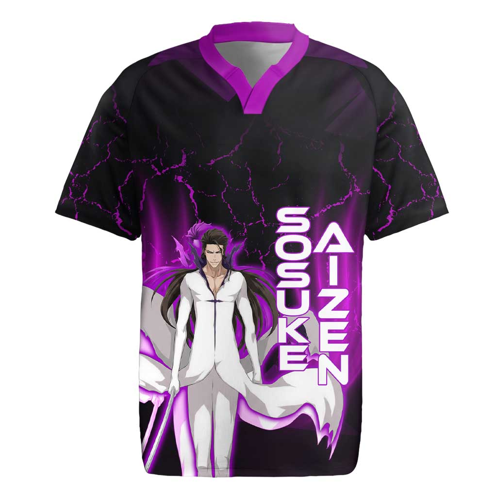 Sosuke Aizen Rugby Jersey Neon Purple Anime Energy Aura Illustration
