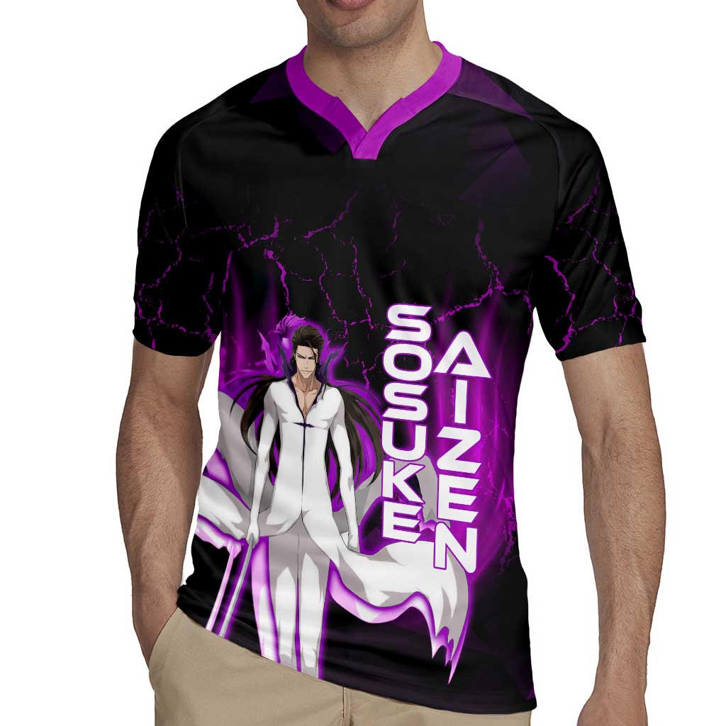 Sosuke Aizen Rugby Jersey Neon Purple Anime Energy Aura Illustration