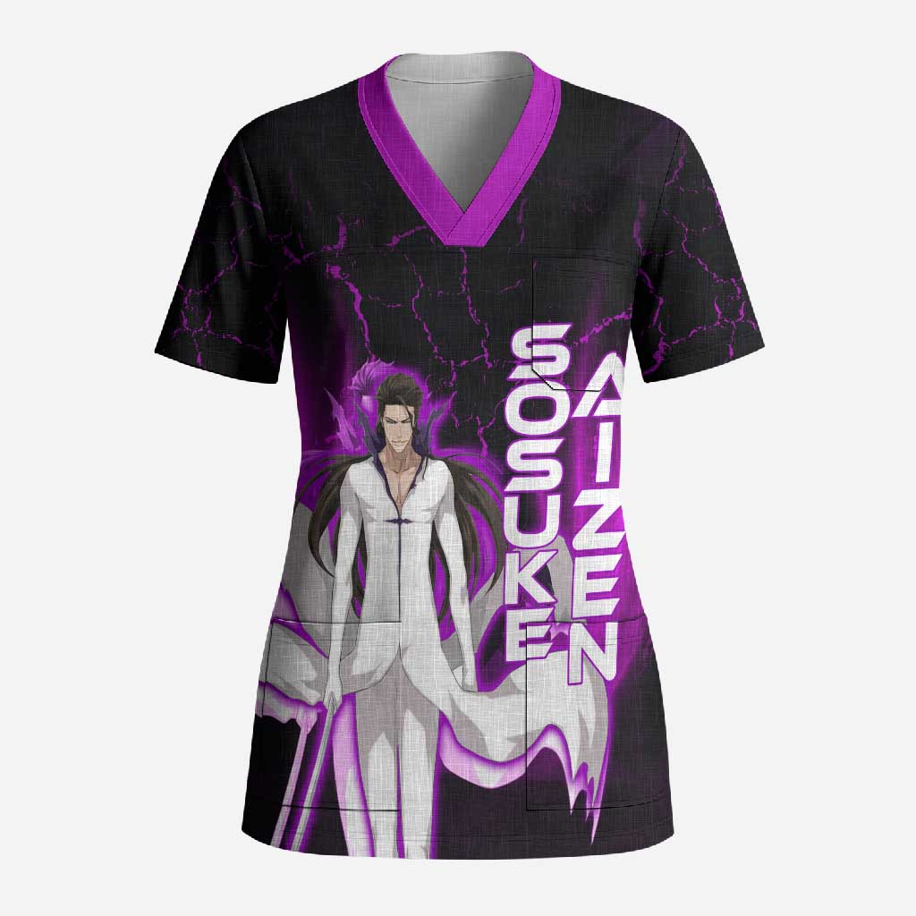 Sosuke Aizen Scrub Top Neon Purple Anime Energy Aura Illustration