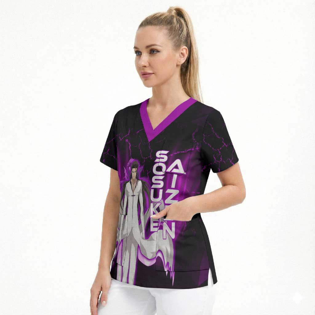 Sosuke Aizen Scrub Top Neon Purple Anime Energy Aura Illustration