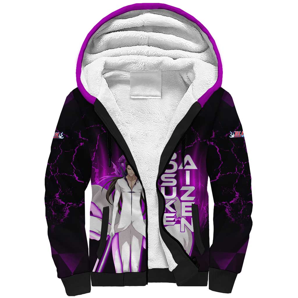 Sosuke Aizen Sherpa Hoodie Neon Purple Anime Energy Aura Illustration