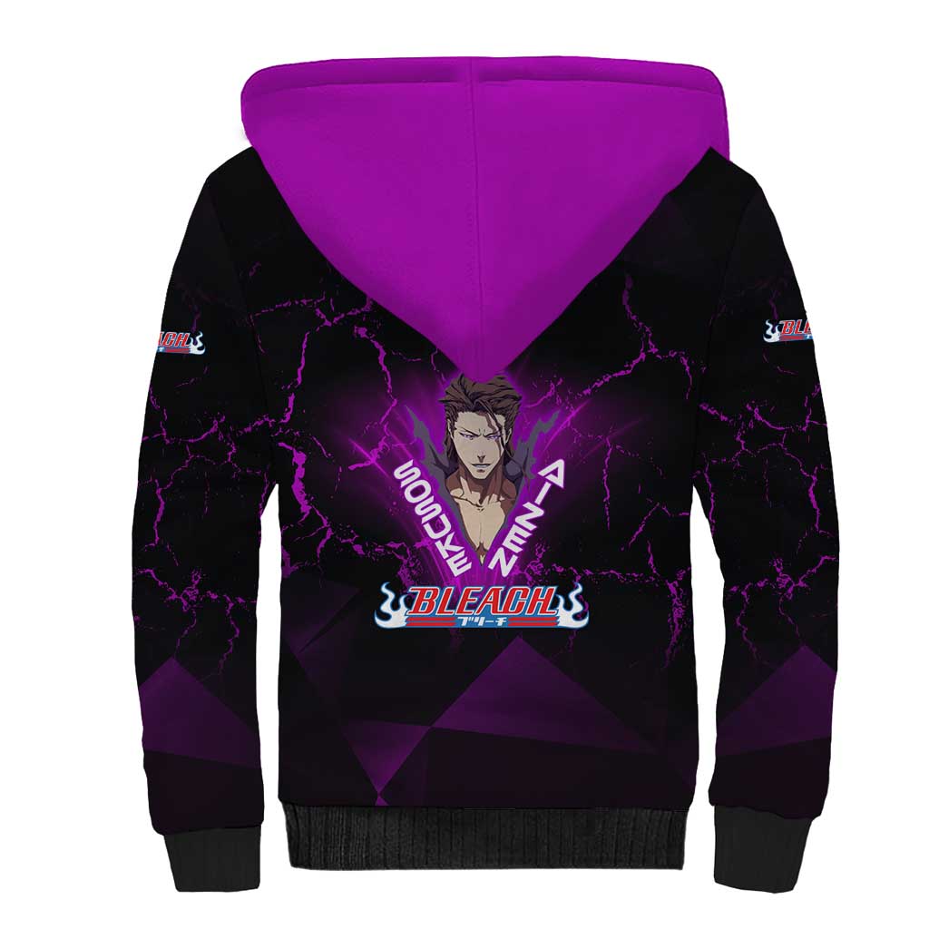 Sosuke Aizen Sherpa Hoodie Neon Purple Anime Energy Aura Illustration