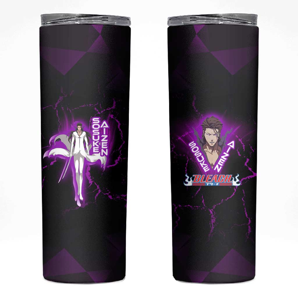 Sosuke Aizen Skinny Tumbler Neon Purple Anime Energy Aura Illustration