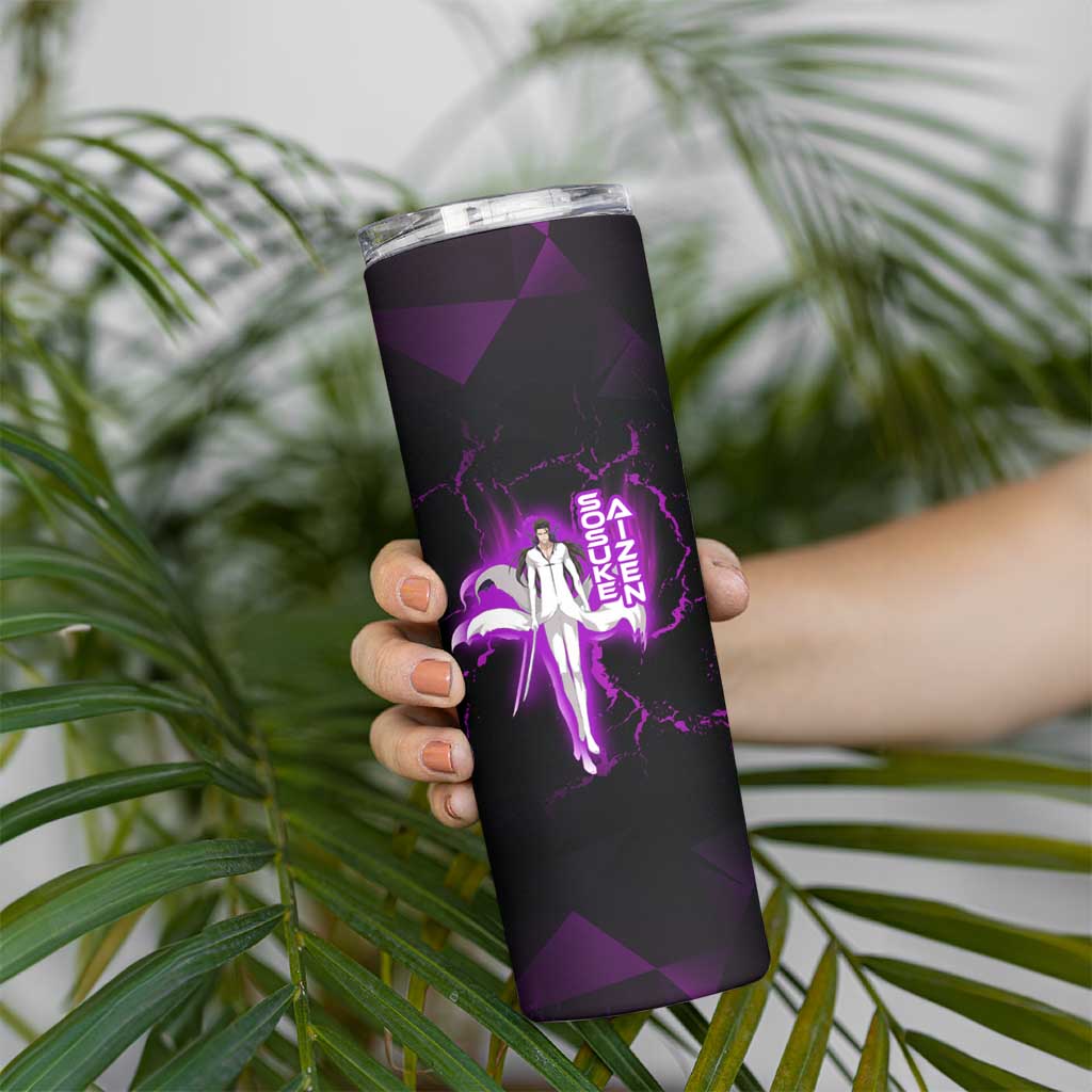 Sosuke Aizen Skinny Tumbler Neon Purple Anime Energy Aura Illustration