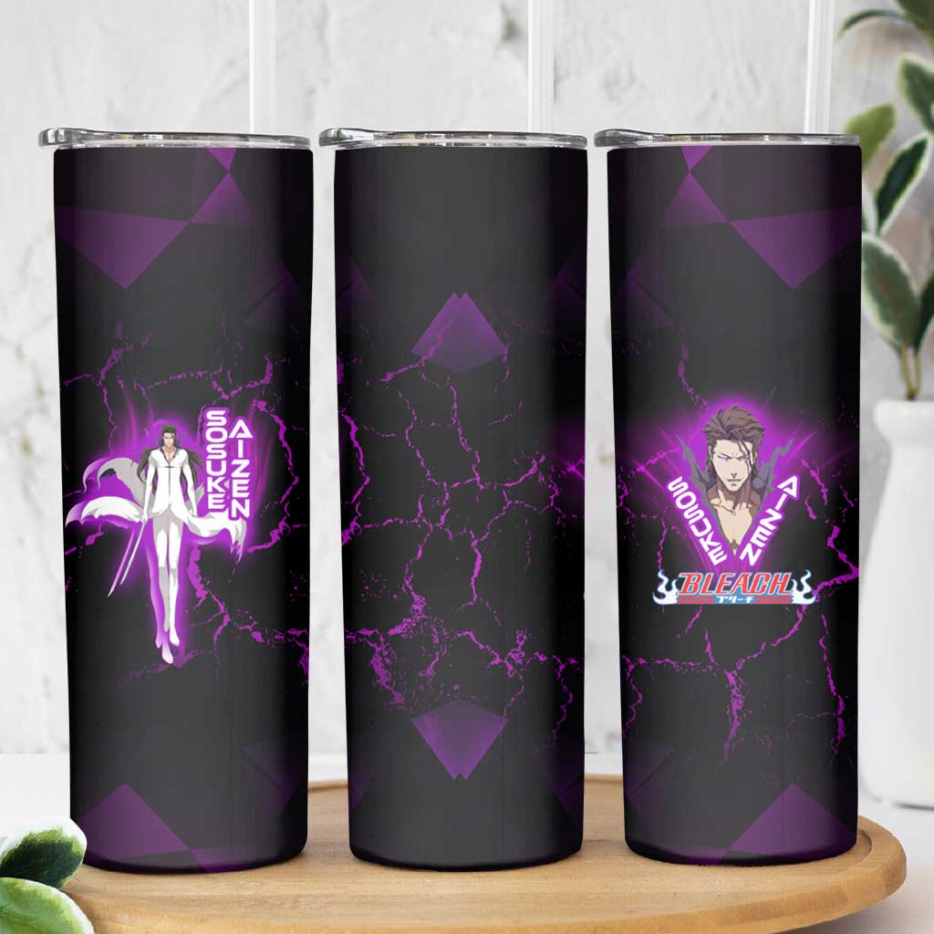 Sosuke Aizen Skinny Tumbler Neon Purple Anime Energy Aura Illustration
