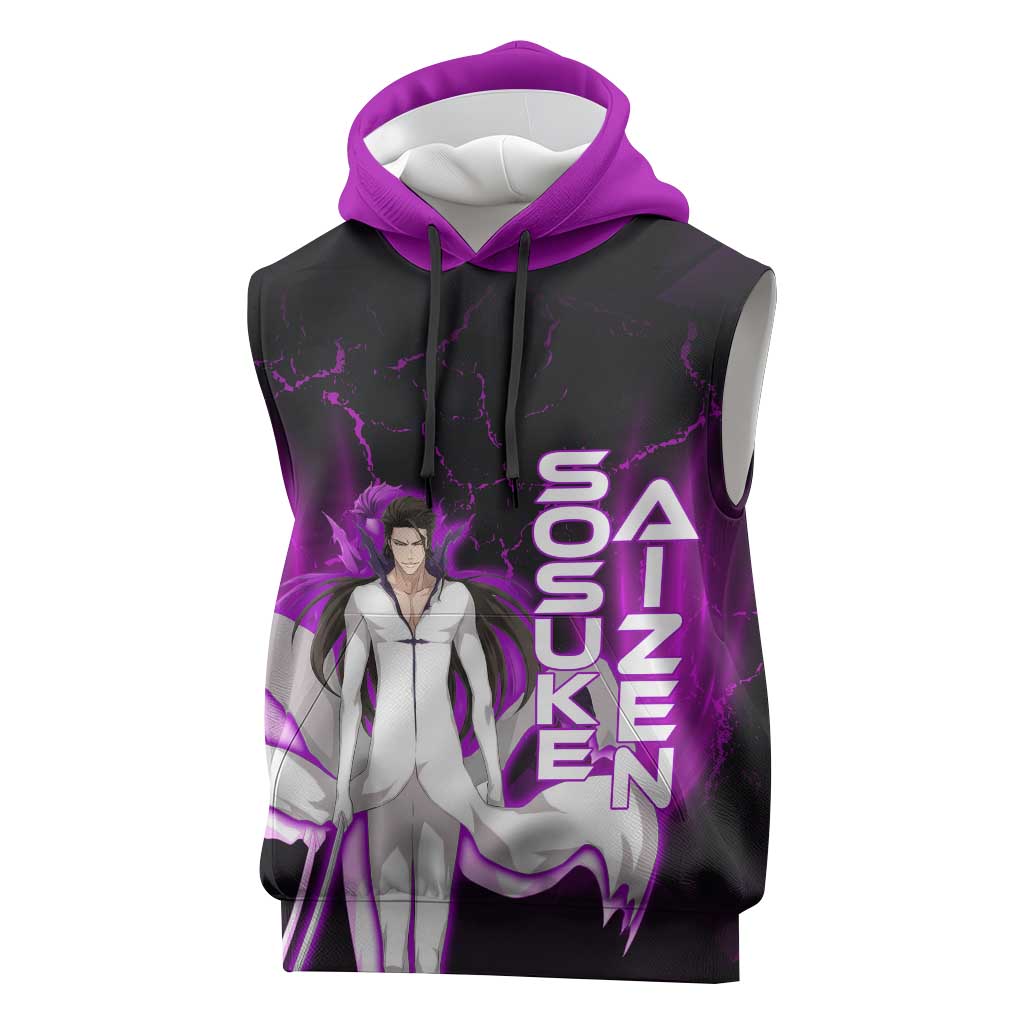 Sosuke Aizen Sleeveless Hoodie Neon Purple Anime Energy Aura Illustration