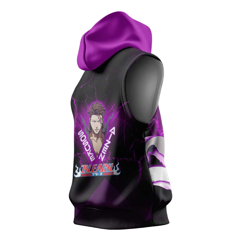 Sosuke Aizen Sleeveless Hoodie Neon Purple Anime Energy Aura Illustration