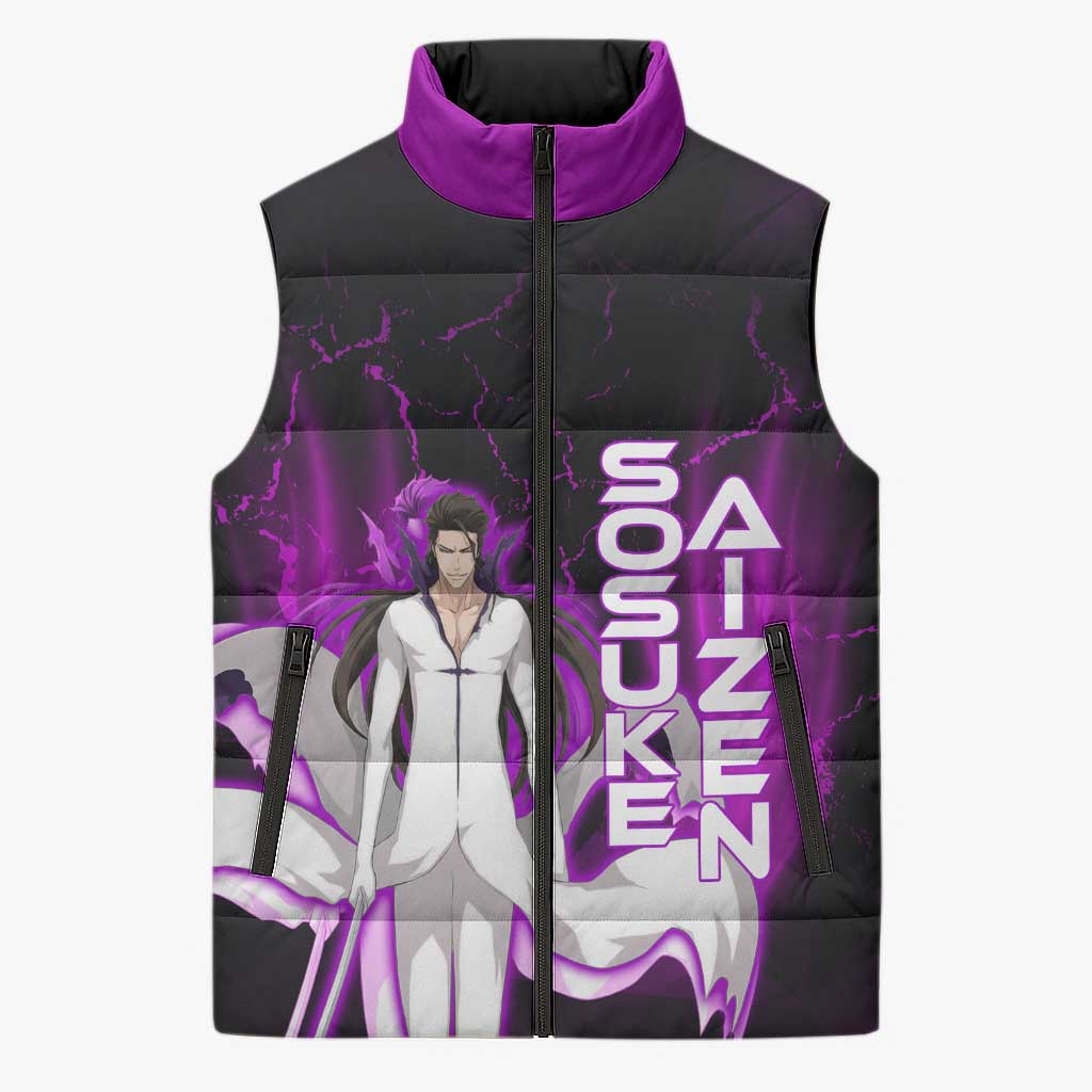 Sosuke Aizen Sleeveless Puffer Jacket Neon Purple Anime Energy Aura Illustration