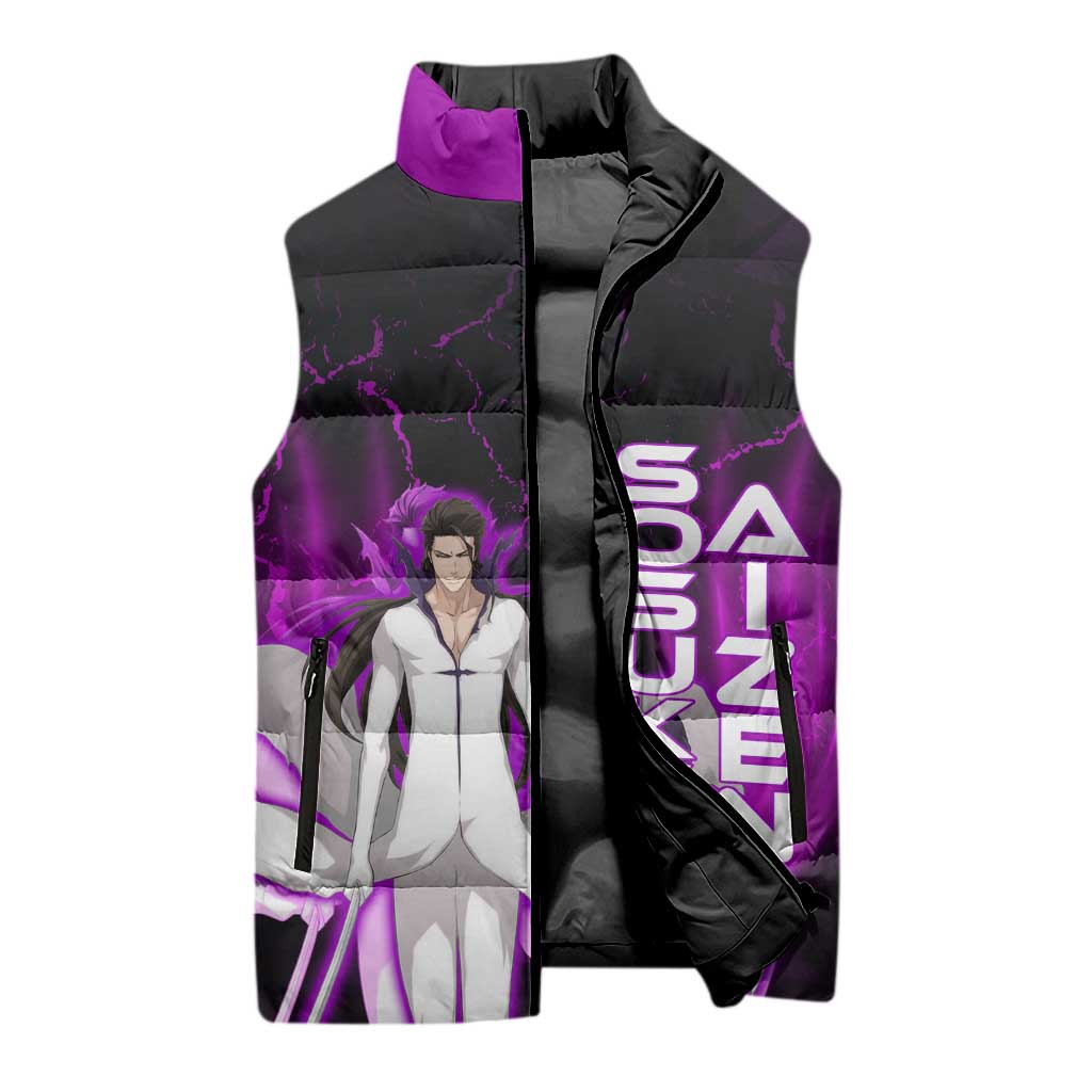 Sosuke Aizen Sleeveless Puffer Jacket Neon Purple Anime Energy Aura Illustration