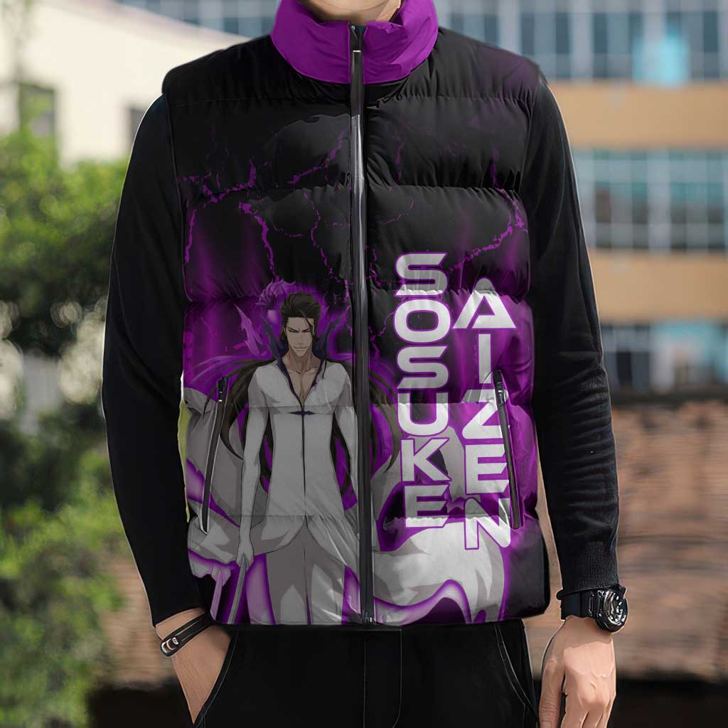 Sosuke Aizen Sleeveless Puffer Jacket Neon Purple Anime Energy Aura Illustration