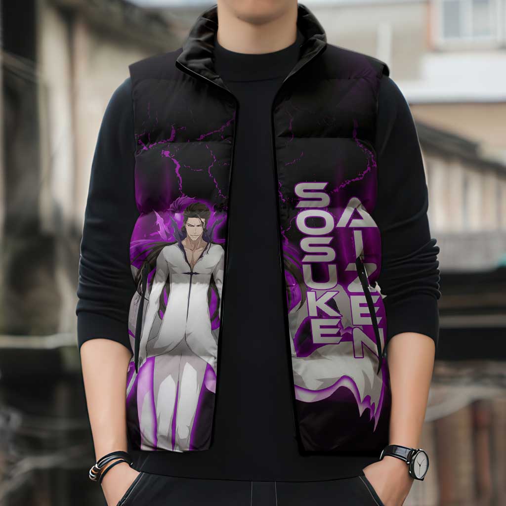 Sosuke Aizen Sleeveless Puffer Jacket Neon Purple Anime Energy Aura Illustration