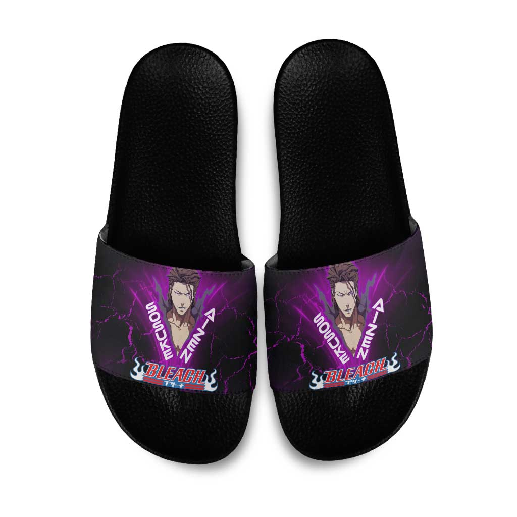 Sosuke Aizen Slide Sandals Neon Purple Anime Energy Aura Illustration