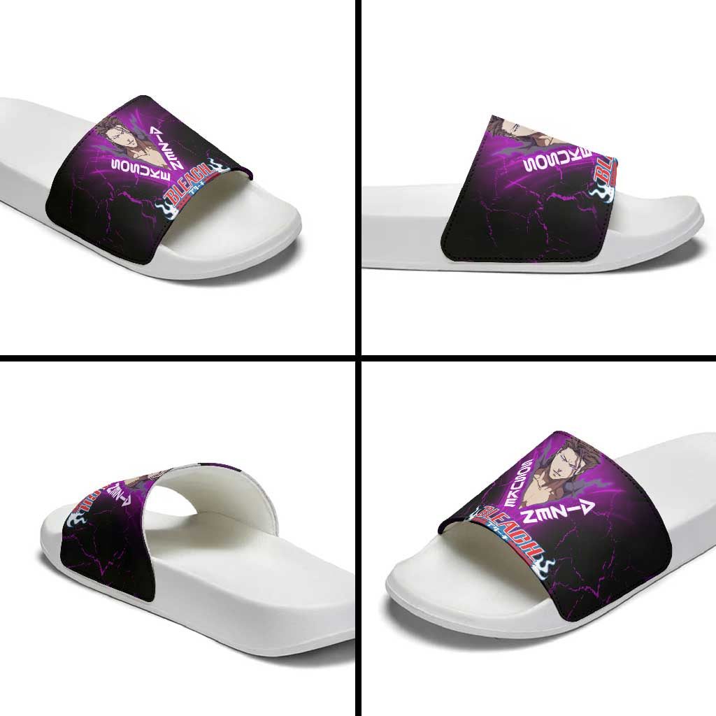 Sosuke Aizen Slide Sandals Neon Purple Anime Energy Aura Illustration