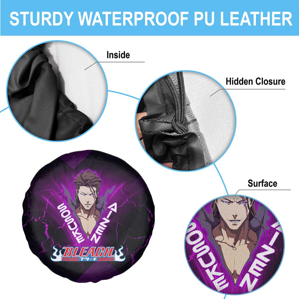 Sosuke Aizen Spare Tire Cover Neon Purple Anime Energy Aura Illustration