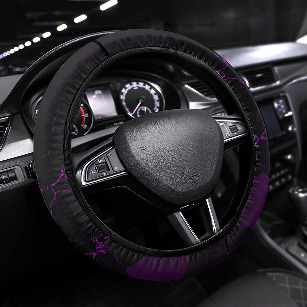 Sosuke Aizen Steering Wheel Cover Neon Purple Anime Energy Aura Illustration