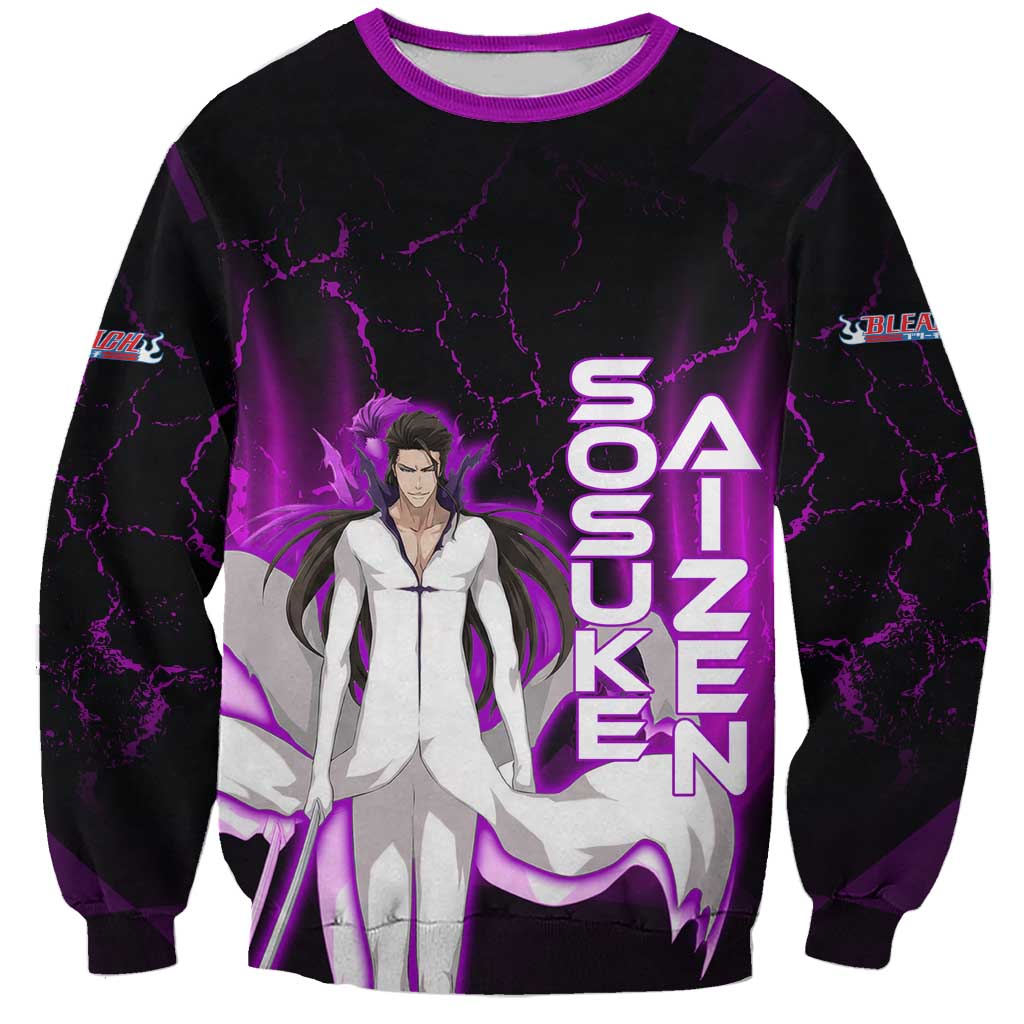 Sosuke Aizen Sweatshirt Neon Purple Anime Energy Aura Illustration