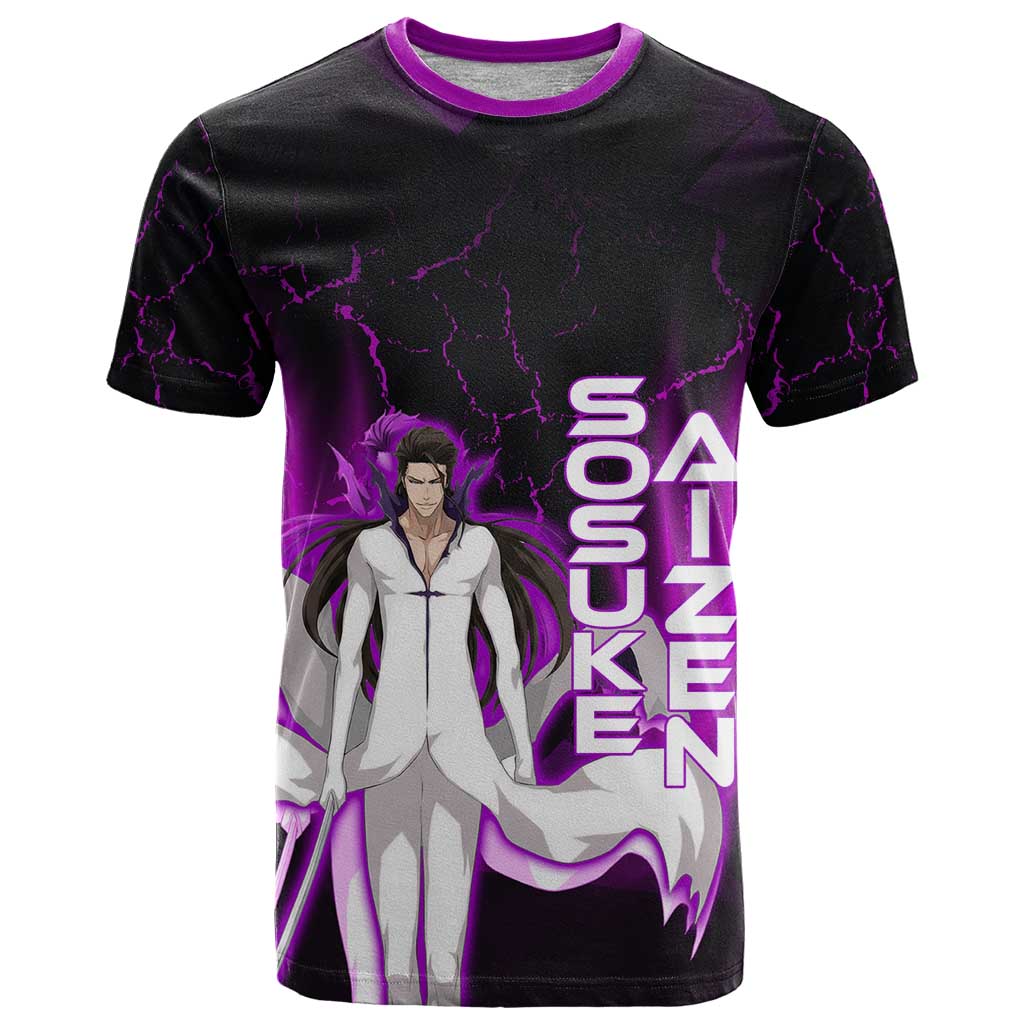Sosuke Aizen T Shirt Neon Purple Anime Energy Aura Illustration