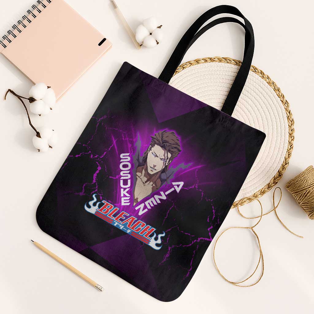 Sosuke Aizen Tote Bag Neon Purple Anime Energy Aura Illustration