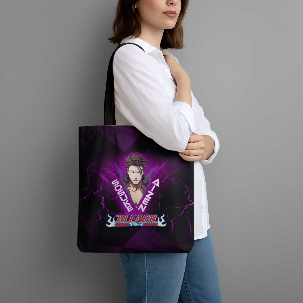 Sosuke Aizen Tote Bag Neon Purple Anime Energy Aura Illustration