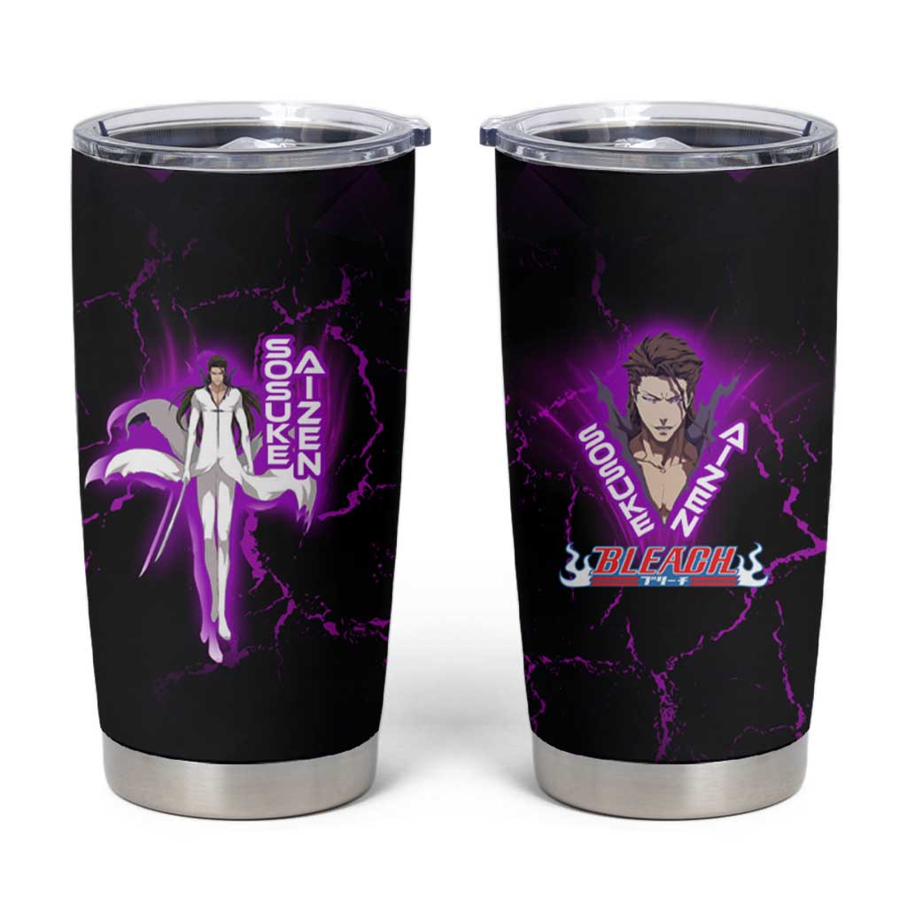 Sosuke Aizen Tumbler Cup Neon Purple Anime Energy Aura Illustration