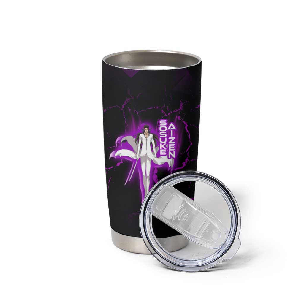 Sosuke Aizen Tumbler Cup Neon Purple Anime Energy Aura Illustration