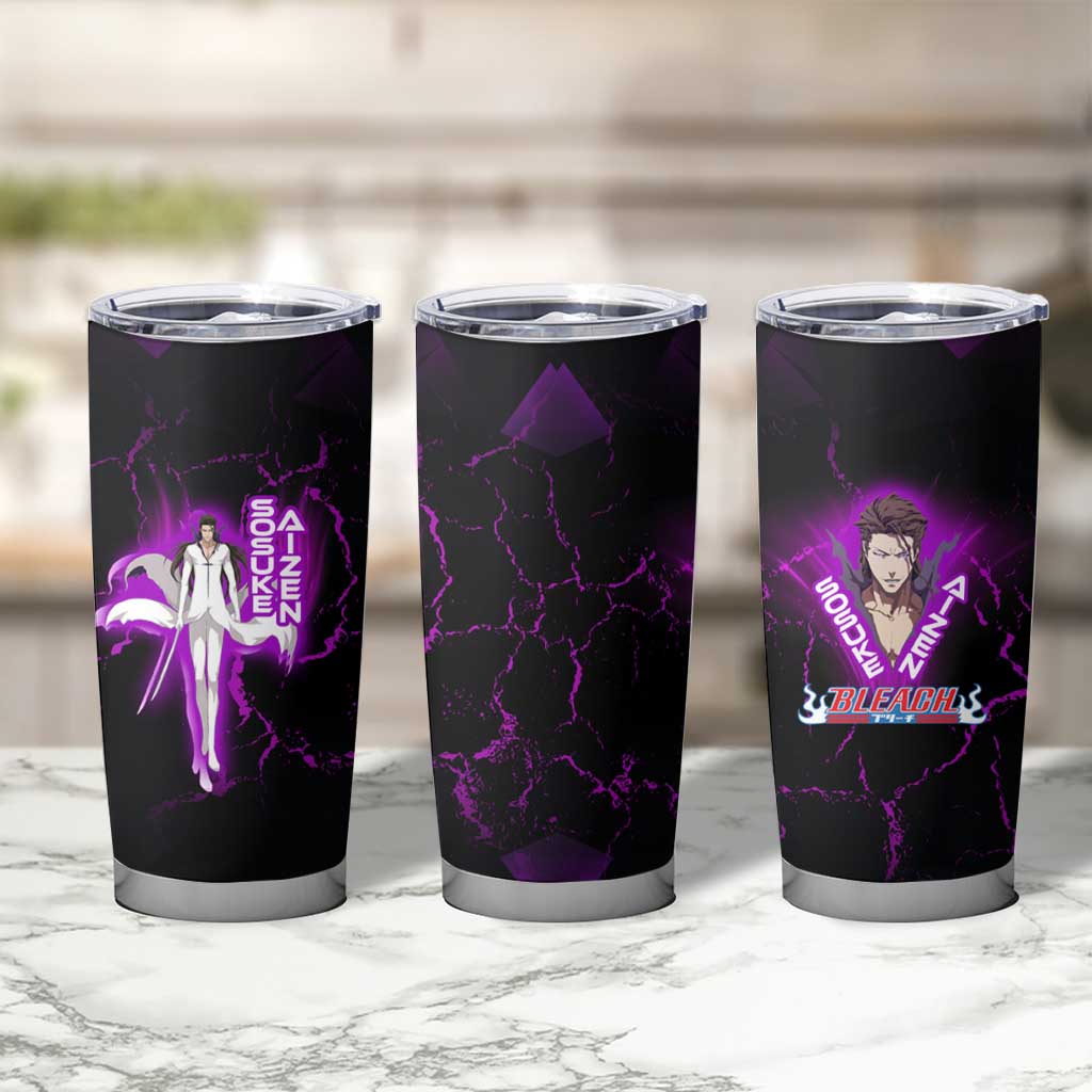 Sosuke Aizen Tumbler Cup Neon Purple Anime Energy Aura Illustration