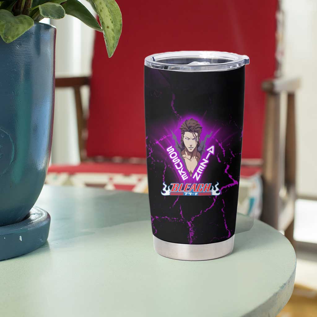 Sosuke Aizen Tumbler Cup Neon Purple Anime Energy Aura Illustration