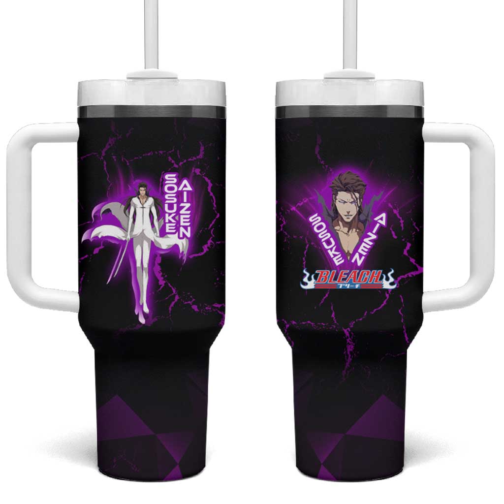 Sosuke Aizen Tumbler With Handle Neon Purple Anime Energy Aura Illustration
