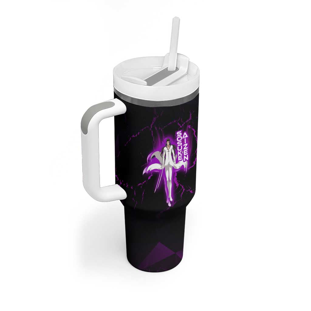 Sosuke Aizen Tumbler With Handle Neon Purple Anime Energy Aura Illustration