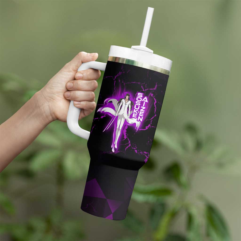 Sosuke Aizen Tumbler With Handle Neon Purple Anime Energy Aura Illustration
