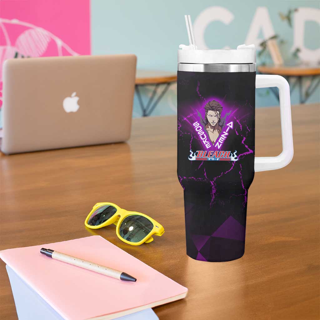 Sosuke Aizen Tumbler With Handle Neon Purple Anime Energy Aura Illustration
