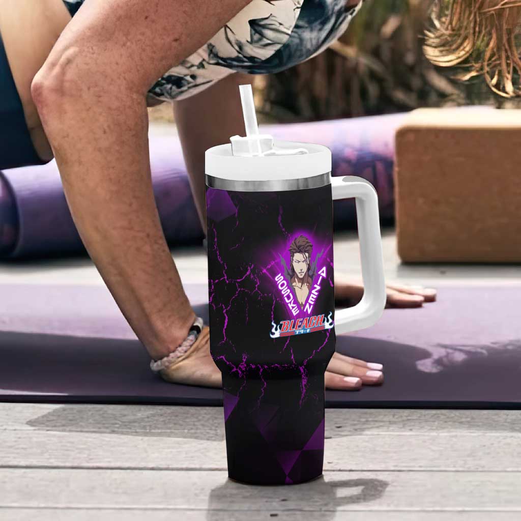 Sosuke Aizen Tumbler With Handle Neon Purple Anime Energy Aura Illustration