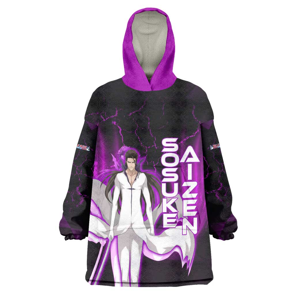 Sosuke Aizen Wearable Blanket Hoodie Neon Purple Anime Energy Aura Illustration