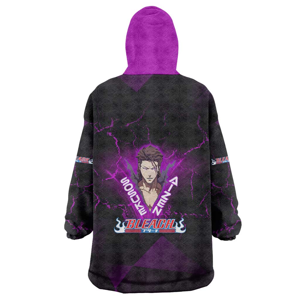 Sosuke Aizen Wearable Blanket Hoodie Neon Purple Anime Energy Aura Illustration