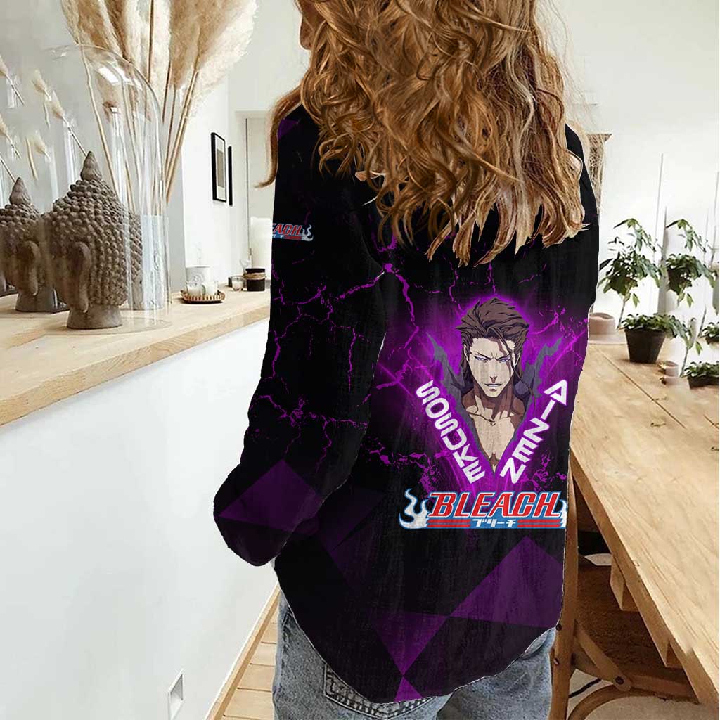 Sosuke Aizen Women Casual Shirt Neon Purple Anime Energy Aura Illustration