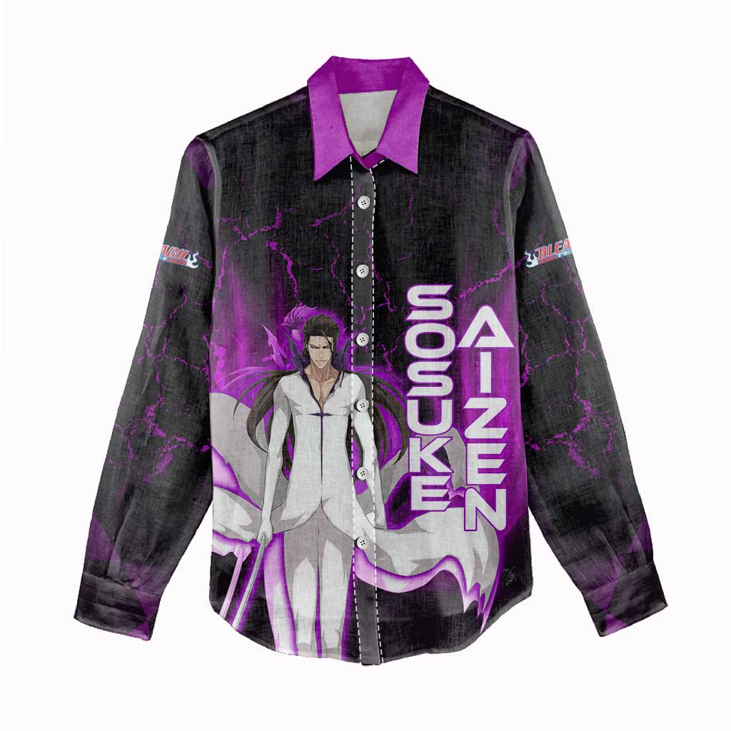Sosuke Aizen Women Casual Shirt Neon Purple Anime Energy Aura Illustration