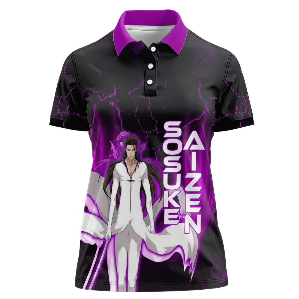 Sosuke Aizen Women Polo Shirt Neon Purple Anime Energy Aura Illustration