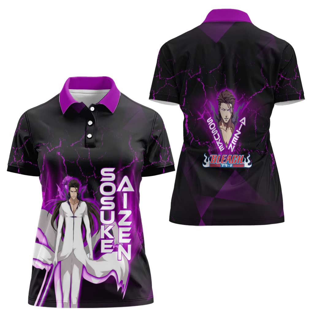 Sosuke Aizen Women Polo Shirt Neon Purple Anime Energy Aura Illustration