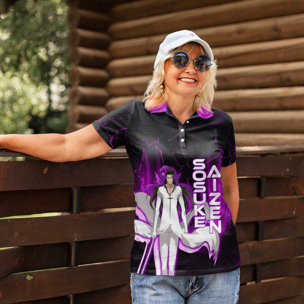 Sosuke Aizen Women Polo Shirt Neon Purple Anime Energy Aura Illustration