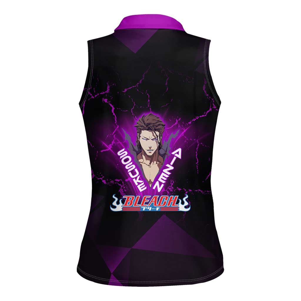 Sosuke Aizen Women Sleeveless Polo Shirt Neon Purple Anime Energy Aura Illustration