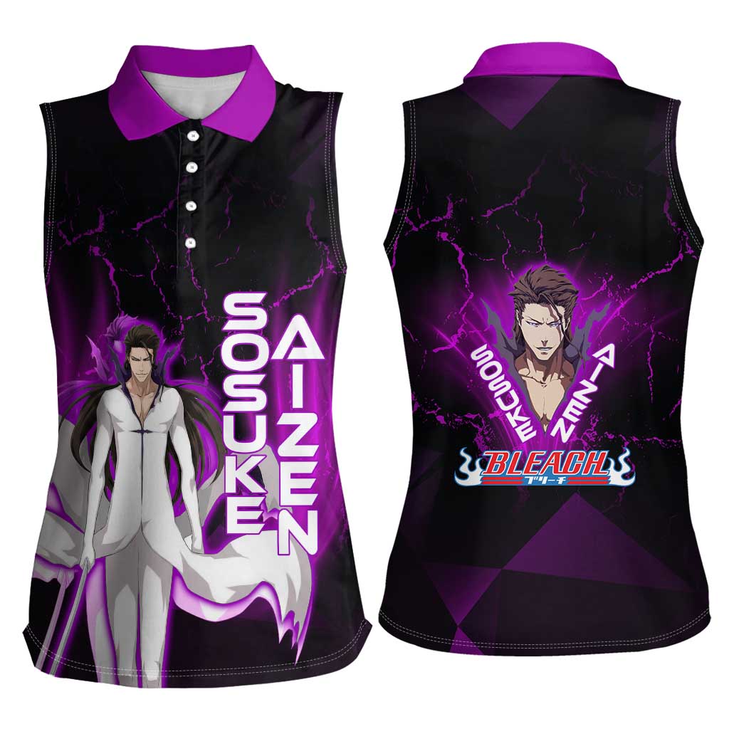 Sosuke Aizen Women Sleeveless Polo Shirt Neon Purple Anime Energy Aura Illustration