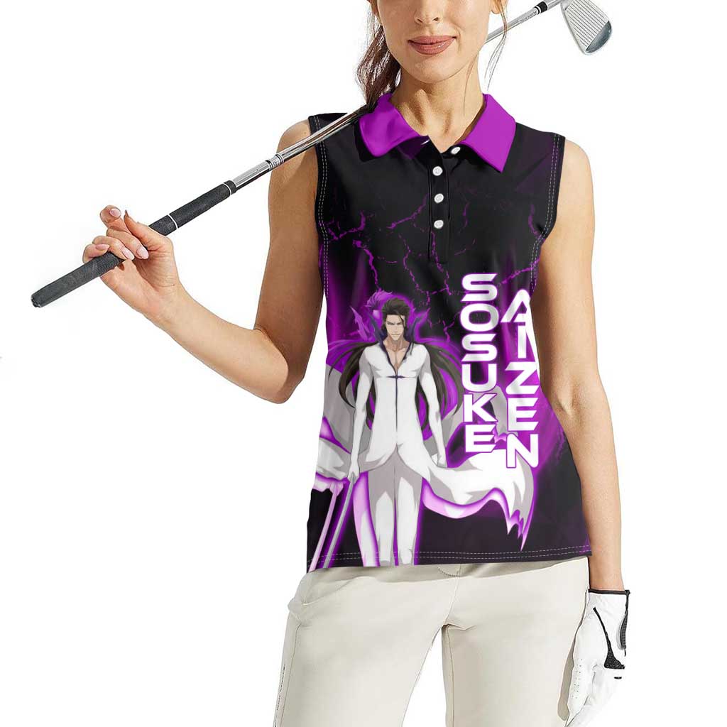 Sosuke Aizen Women Sleeveless Polo Shirt Neon Purple Anime Energy Aura Illustration