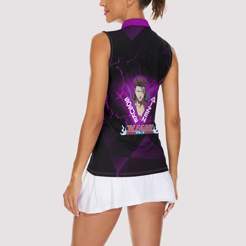 Sosuke Aizen Women Sleeveless Polo Shirt Neon Purple Anime Energy Aura Illustration
