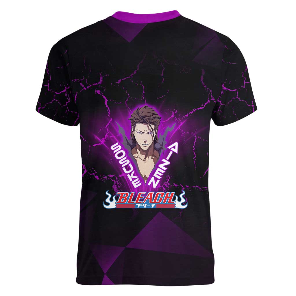 Sosuke Aizen Women V-Neck T-Shirt Neon Purple Anime Energy Aura Illustration