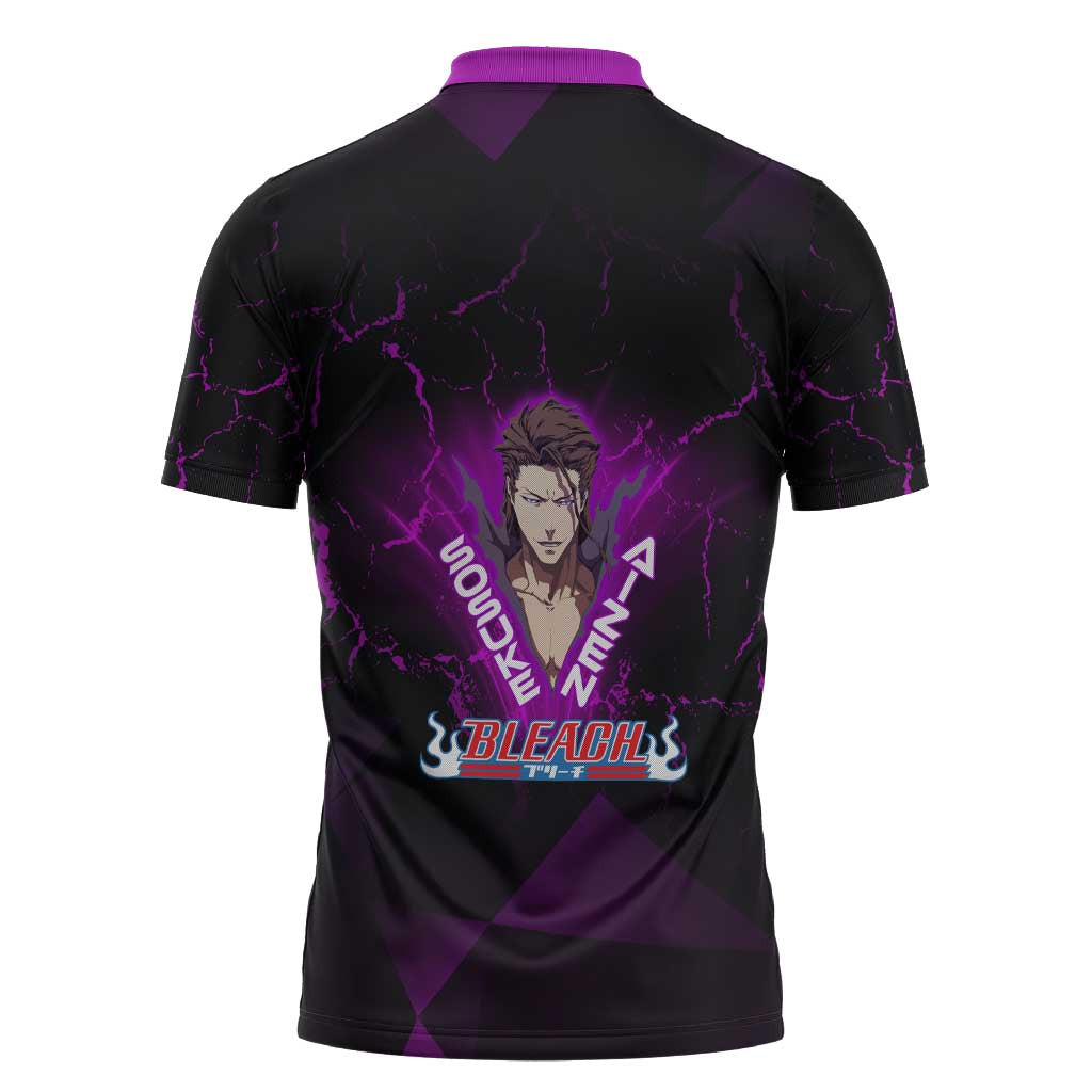 Sosuke Aizen Zipper Polo Shirt Neon Purple Anime Energy Aura Illustration