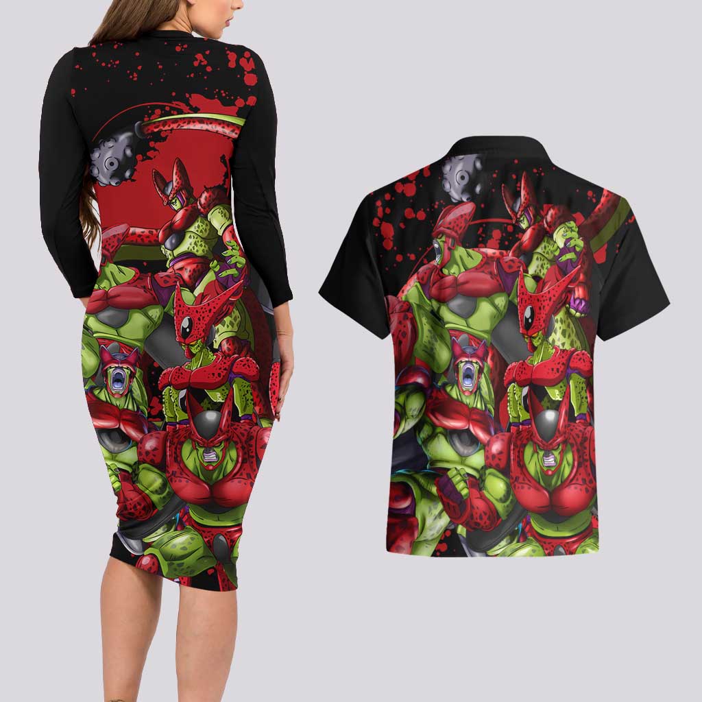 Cell Max - Dragon Ball Couples Matching Long Sleeve Bodycon Dress and Hawaiian Shirt Anime Art Style - The Mazicc
