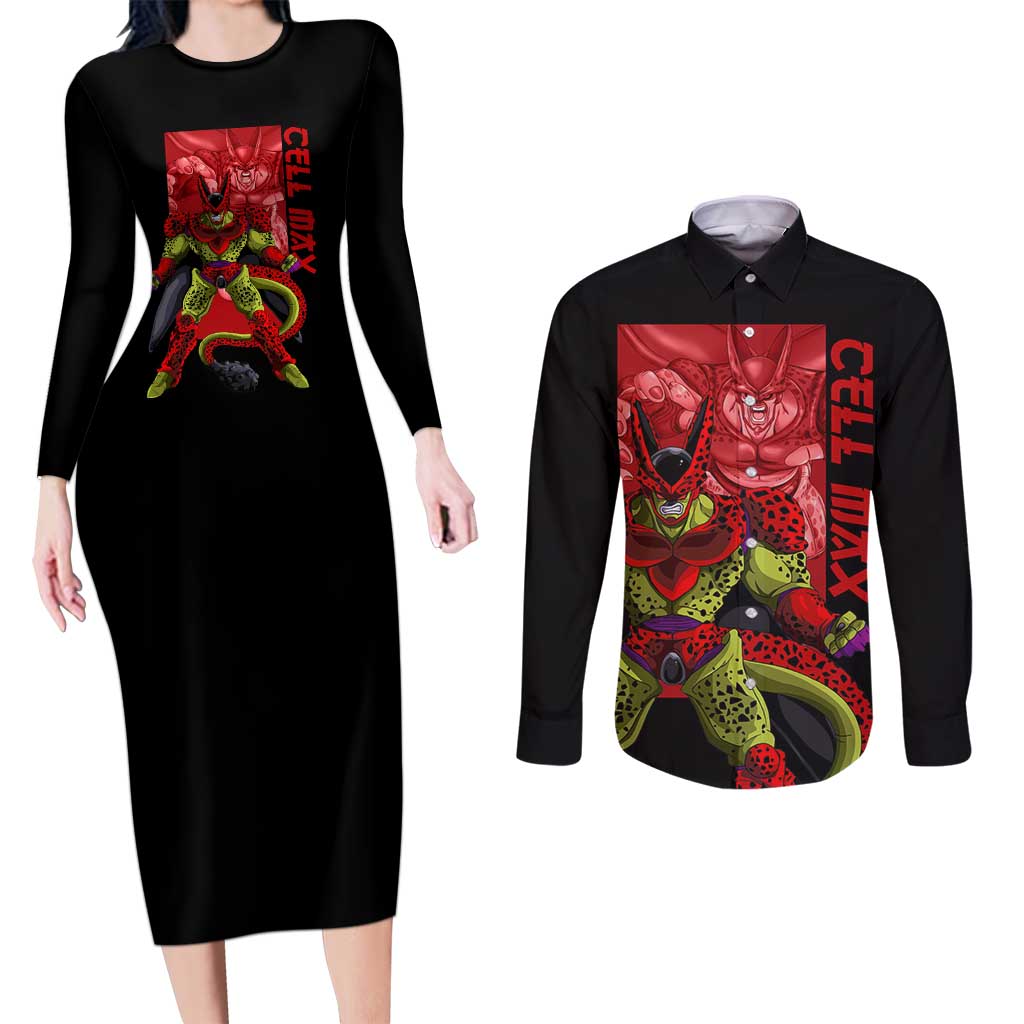 Cell Max - Dragon Ball Couples Matching Long Sleeve Bodycon Dress and Long Sleeve Button Shirt Anime Art Style - The Mazicc