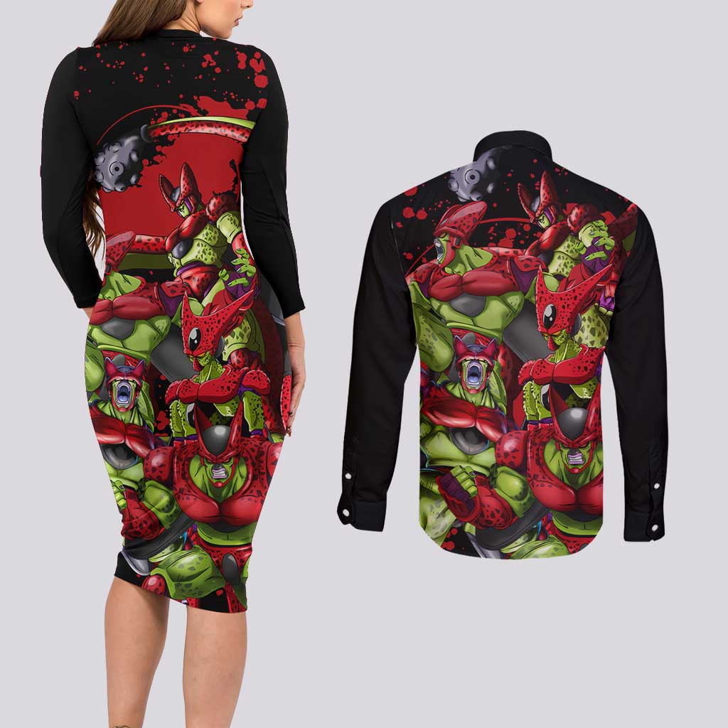 Cell Max - Dragon Ball Couples Matching Long Sleeve Bodycon Dress and Long Sleeve Button Shirt Anime Art Style - The Mazicc
