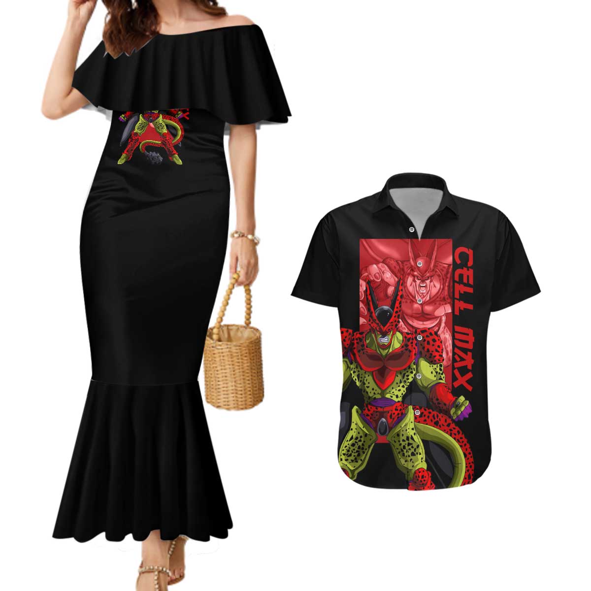 Cell Max - Dragon Ball Couples Matching Mermaid Dress and Hawaiian Shirt Anime Art Style - The Mazicc