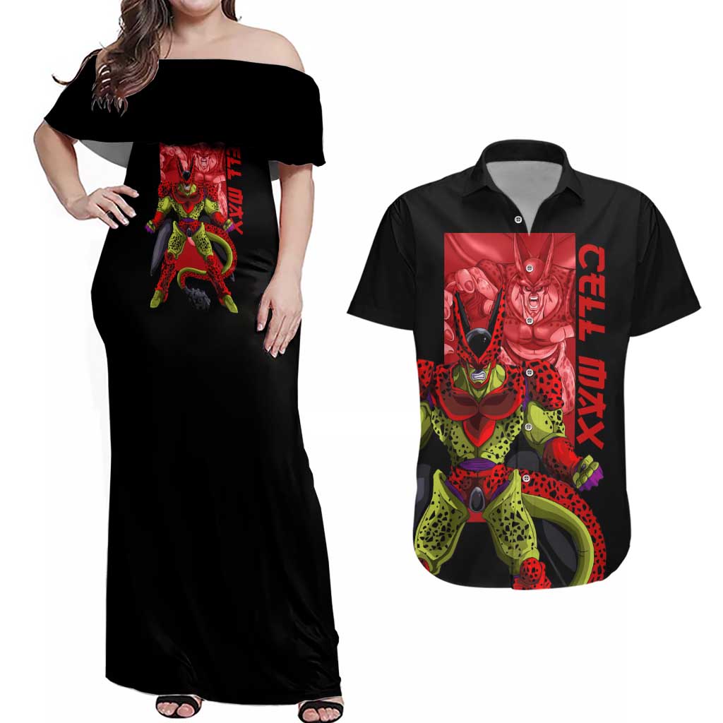 Cell Max - Dragon Ball Couples Matching Off Shoulder Maxi Dress and Hawaiian Shirt Anime Art Style - The Mazicc